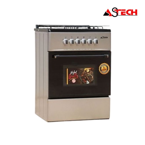 Astech Cuisinière à Gaz 4 Feux - 60X60cm - Full Option - CSI-60MS - Argenté - Garantie 12 mois