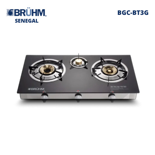Bruhm Cuisinière à Gaz à Table - 3 Feux - Allumage Automatique - BGC-BT3G - Garantie 12 mois