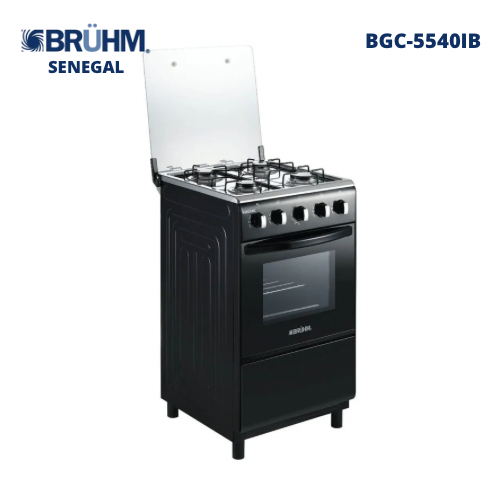 Bruhm Cuisinière à Gaz - 4 Feux - BGC-5540IB  - Noir - Garantie 12 mois